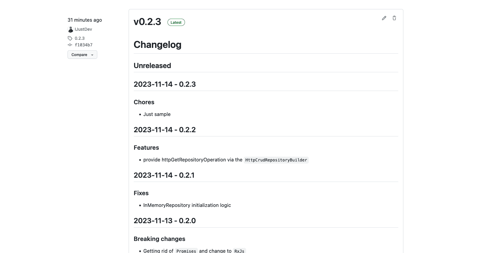Establish a Changelog driven version publishing process
